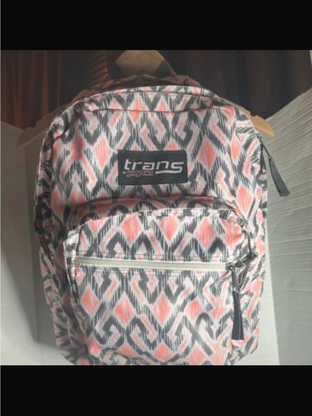 Jansport Trans Backpack in Pink and Gray Geometric Print